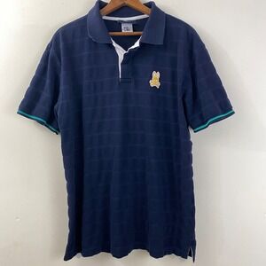 Psycho Bunny Men's Polo Shirt M Navy Blue Pique Cotton Bunny Logo Short Sleeve